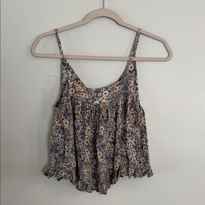 Patrons of Peace Floral Blue Spaghetti Strap Tank Top